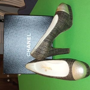 Chanel tweed platform pumps